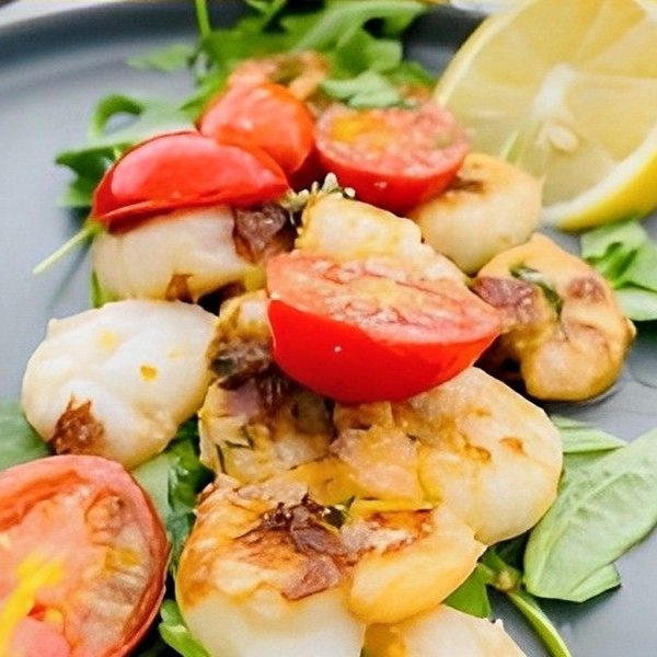 Creveti in sos de vin alb si Foccacia